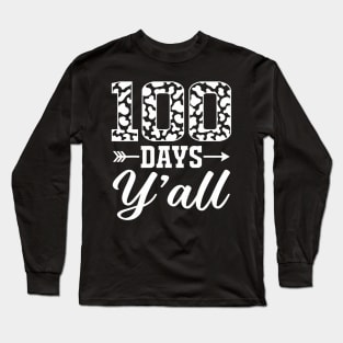 100 Days Yall Cow Print 100Th Day Of School Teacher Kids Long Sleeve T-Shirt